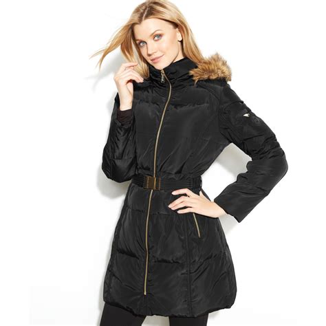 michael kors black belted puffer jacket|Michael Kors puffer jackets men's.